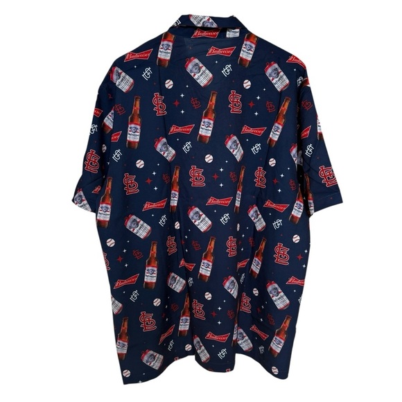 St. Louis Cardinals Budweiser Men's XL Graphic Print Button-Up Shirt MLB Casual - Picture 4 of 5